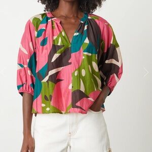 Velvet by Graham & Spencer Ariel Print Top Size Medium Cotton Silk Blend‎